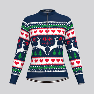 Women's Classic Ugly Christmas sweater LS Cycling Jersey - Navy Women's Classic Ugly Christmas sweater LS Cycling Jersey - Navy