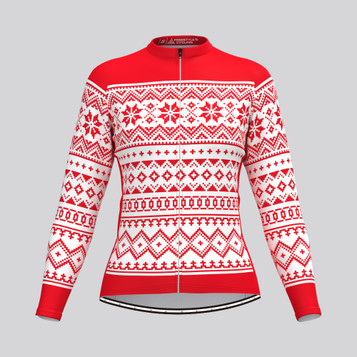 Classic Ugly Christmas sweater Women's LS Cycling Jersey - Red Classic Ugly Christmas sweater Women's LS Cycling Jersey - Red