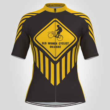 Old Women Cyclist On Bike Cycling Jersey Old Women Cyclist On Bike Cycling Jersey