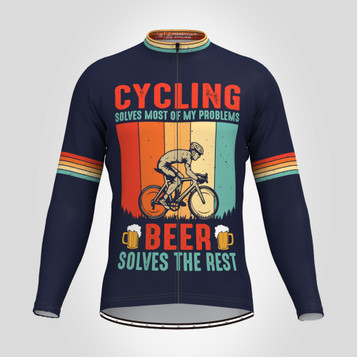 Beer Solves The Rest Men's LS Cycling Jersey - Navy  Beer Solves The Rest Men's LS Cycling Jersey - Navy
