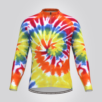 Men's Novelty Tie Dye LS Cycling Jersey - Pastel