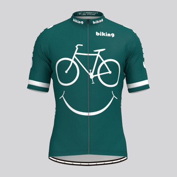 Biking Smile Emoji Men's Cycling Jersey - Dark Green