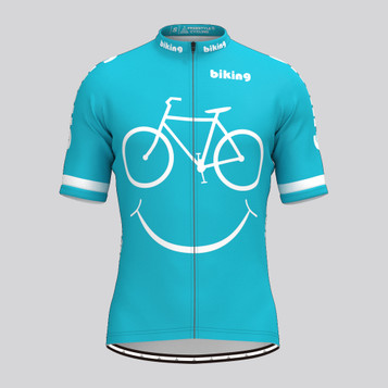 Biking Smile Emoji Men's Cycling Jersey - Light blue