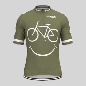 Biking Smile Emoji Men's Cycling Jersey - Olive