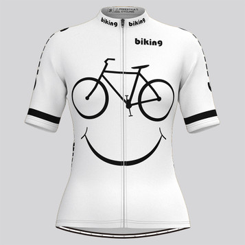 Women's Biking Smile Emoji Cycling Jersey - White