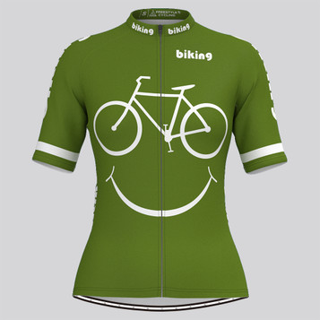 Women's Biking Smile Emoji Cycling Jersey - Moss