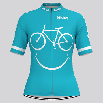 Women's Biking Smile Emoji Cycling Jersey - Light blue