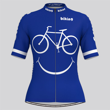 Women's Biking Smile Emoji Cycling Jersey - Blue