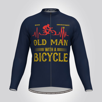 Old Man Bike Heartbeat Men's LS Cycling Jersey - Navy