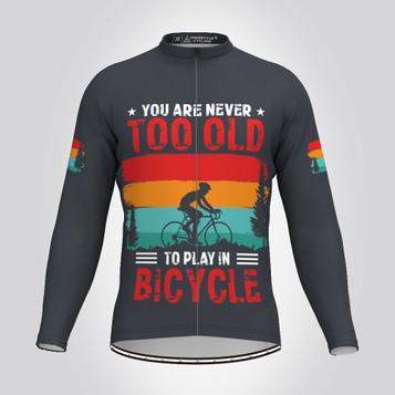 Never Too Old To Play Bicycle Men's LS Cycling Jersey - Black Never Too Old To Play Bicycle Men's LS Cycling Jersey - Black