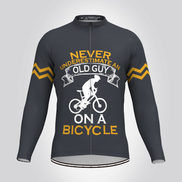 Old Guy On A Bicycle Long Sleeve Cycling Jersey - Graphite Old Guy On A Bicycle Long Sleeve Cycling Jersey - Graphite
