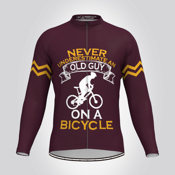 Old Guy On A Bicycle Long Sleeve Cycling Jersey - Claret Old Guy On A Bicycle Long Sleeve Cycling Jersey - Claret