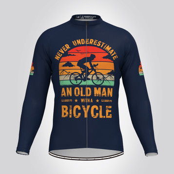 Men's Old Man Long Sleeve Sunset Cycling Jersey - Navy Men's Old Man Long Sleeve Sunset Cycling Jersey - Navy