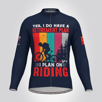 Retirement Plan On Cycling Men's Adventure LS Cycling Jersey - Navy Retirement Plan On Cycling Men's Adventure LS Cycling Jersey - Navy