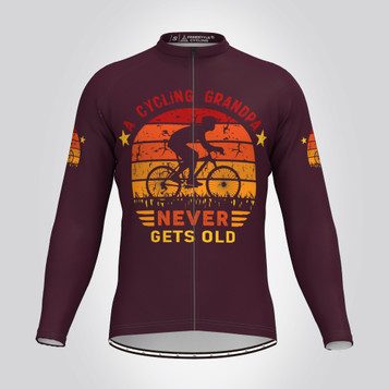 Cycling Grandpa Never Gets Old Men's LS Cycling Jersey - Claret Cycling Grandpa Never Gets Old Men's LS Cycling Jersey - Claret