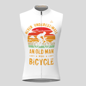 Old Man With A Bicycle V4 Men's Sleeveless Cycling Jersey White