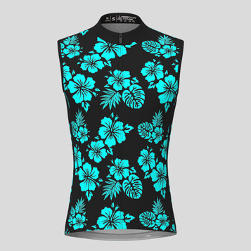 Men Tropical & Floral Print Hawaiian Sleeveless Jersey Blue Men Tropical & Floral Print Hawaiian Sleeveless Jersey Blue