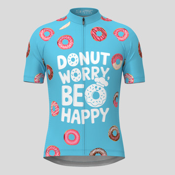 Donut Worry Be Happy Men's Cycling Jersey - Blue