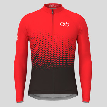 Bike Forever Gradient Dots Men's LS Cycling Jersey - Red Bike Forever Gradient Dots Men's LS Cycling Jersey - Red