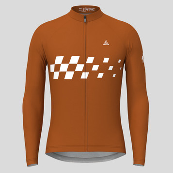 Men's Gradient Race Flag LS Cycling Jersey - Brown