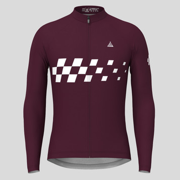 Men's Gradient Race Flag LS Cycling Jersey - Claret 
