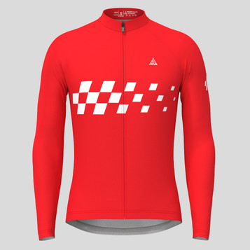Men's Gradient Race Flag LS Cycling Jersey - Red