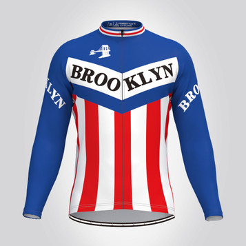 Retro Brooklyn Team Long Sleeve Men's Cycling Jersey Blue Retro Brooklyn Team Long Sleeve Men's Cycling Jersey Blue