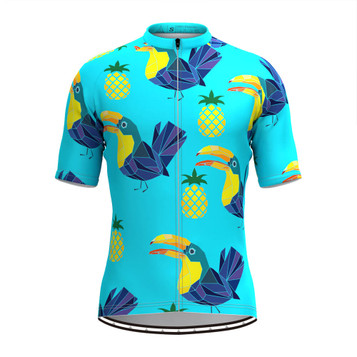 Men's Fruit Bird Print Cycling Jersey - Pineapple