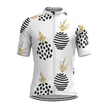 Men's Pineapple Print Cycling Jersey- Black White