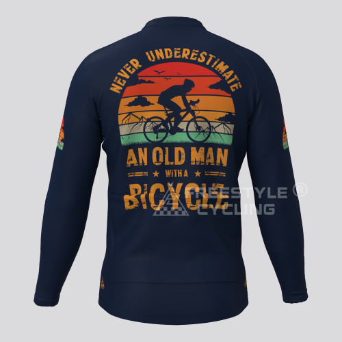 Men's Old Man Long Sleeve Sunset Cycling Jersey Navy