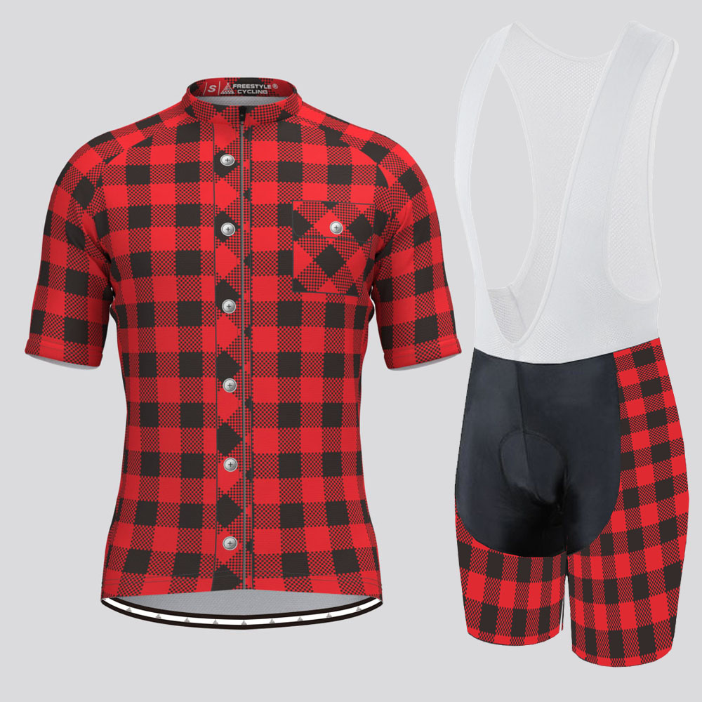 Cycling Apparel Plaid Bike Jersey Red Black Plaid Cycling Jersey