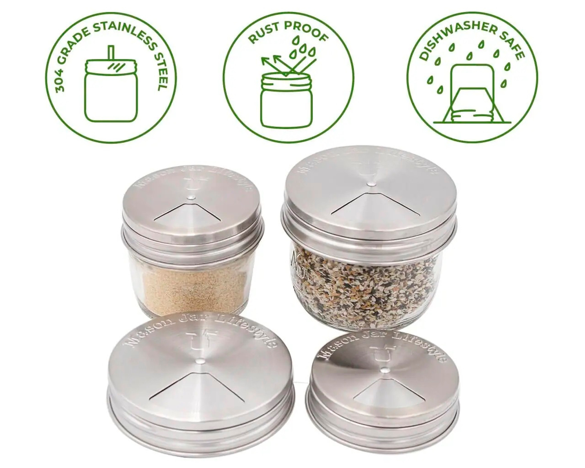 Stainless Steel Spice Shaker Lids for Mason Jars SET OF 2