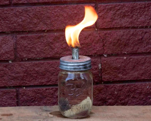 Tiki Torch Oil Lamp Lid in Galvanized  Metal for Mason Jars  SET OF 2