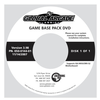 Game Base Pack, Global Arcade Classics, Version 3.98  (050-0144-01)