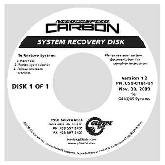 System Recovery Disk, Need for Speed Carbon, Version 1.2 for G41 & Q45 Motherboards (050-0184-01)