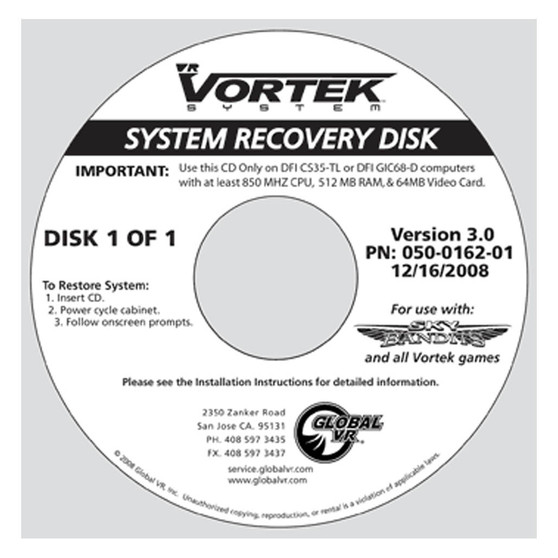 System Recovery Disk, VORTEK System (050-0162-01)