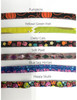 Image shows the different patterns Purrfectplay offers for its organic cotton adult cat collars.  These collars are made in the USA and have break away buckles. 