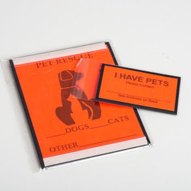 Bright orange and black card to put up in window.  Informs rescuers you have pets.  Made with elephant dung paper that supports orphaned elephants. Assembled in the USA. 