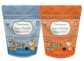 The organic training treat for dogs, Coco-Charms Training Treats are made of organic coconut and coconut oil for dogs. Small Training Treats - CocoTherapy Coco-Charms - Organic and Gluten Free