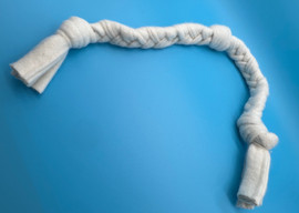 Extra Small organic cotton tug toy with 3 knots.  Handbraided in the USA.  