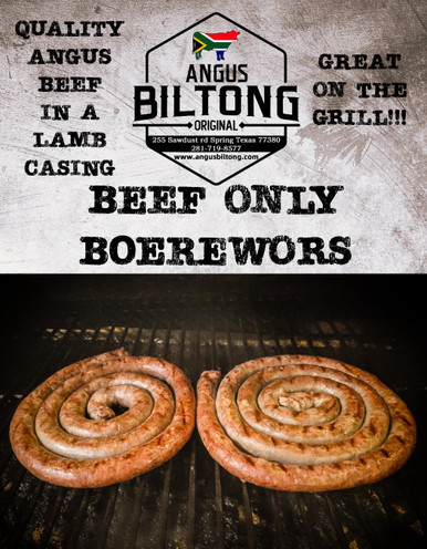 Boerewors Beef Only - 5 lb - Shipping Included (Please read description before ordering)