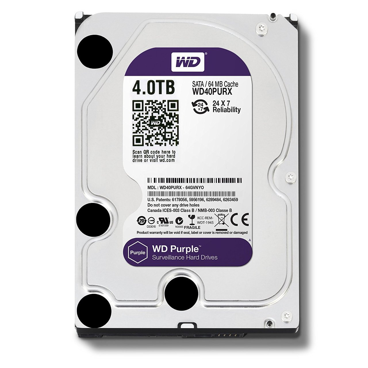 WD Purple 4TB Surveillance Hard Disk Drive - 5400 RPM Class SATA 6Gb/s 64MB Cache 3.5 Inch WD40PURX