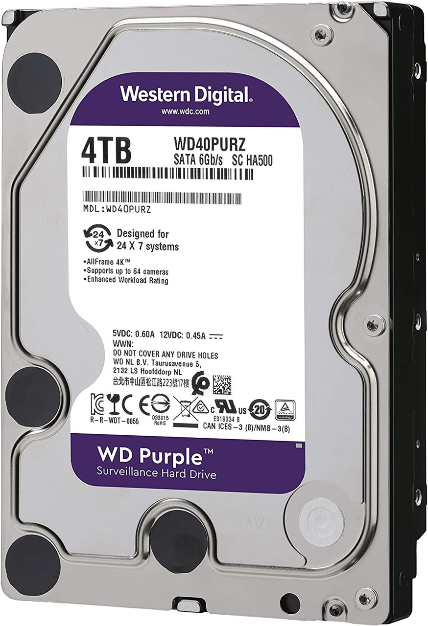 WD Purple 4TB Surveillance Hard Drive 5400RPM 64MB Cache 3.5" Internal HDD WD40PURZ