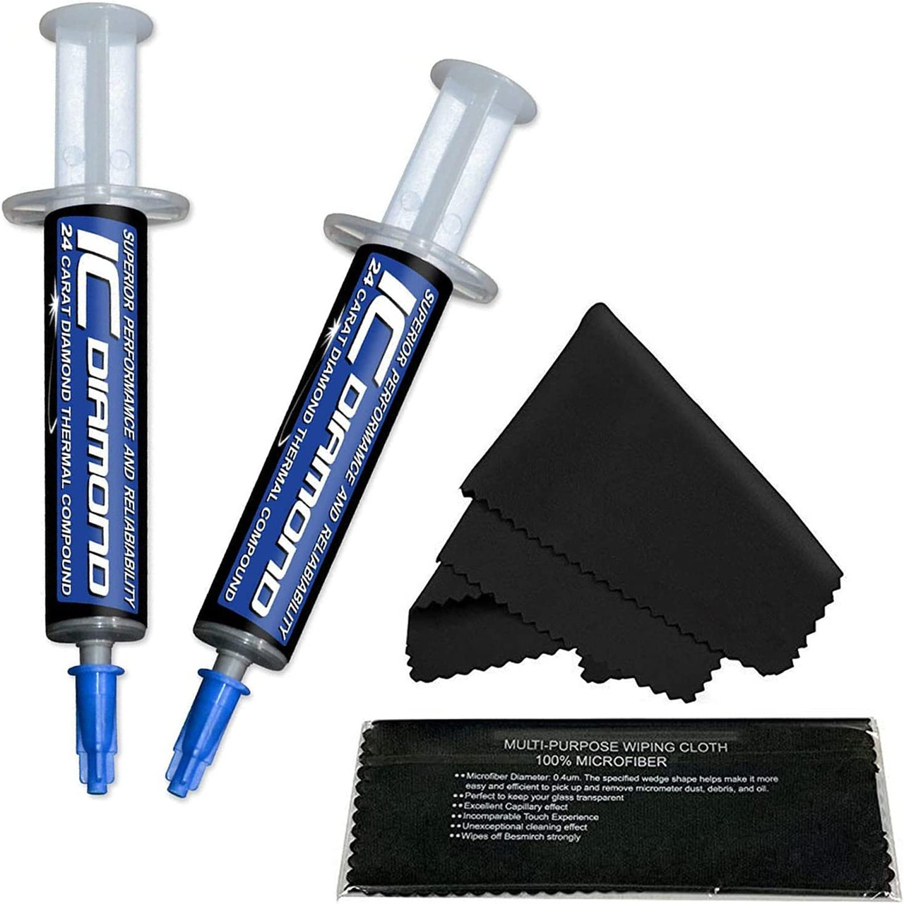 IC DIAMOND 24 CARAT 4.8 Gram Thermal Compound (2-Pack) w/ MicroFiber (7" X 6") Cleaning Cloth