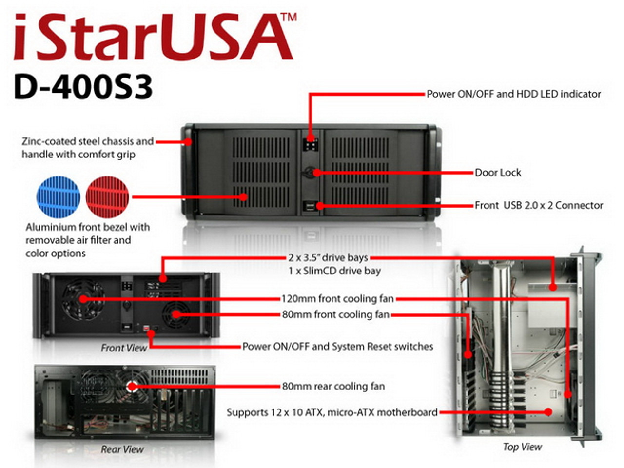iStar D Storm D-400S3 4U Rackmount Server Chassis (Black)
