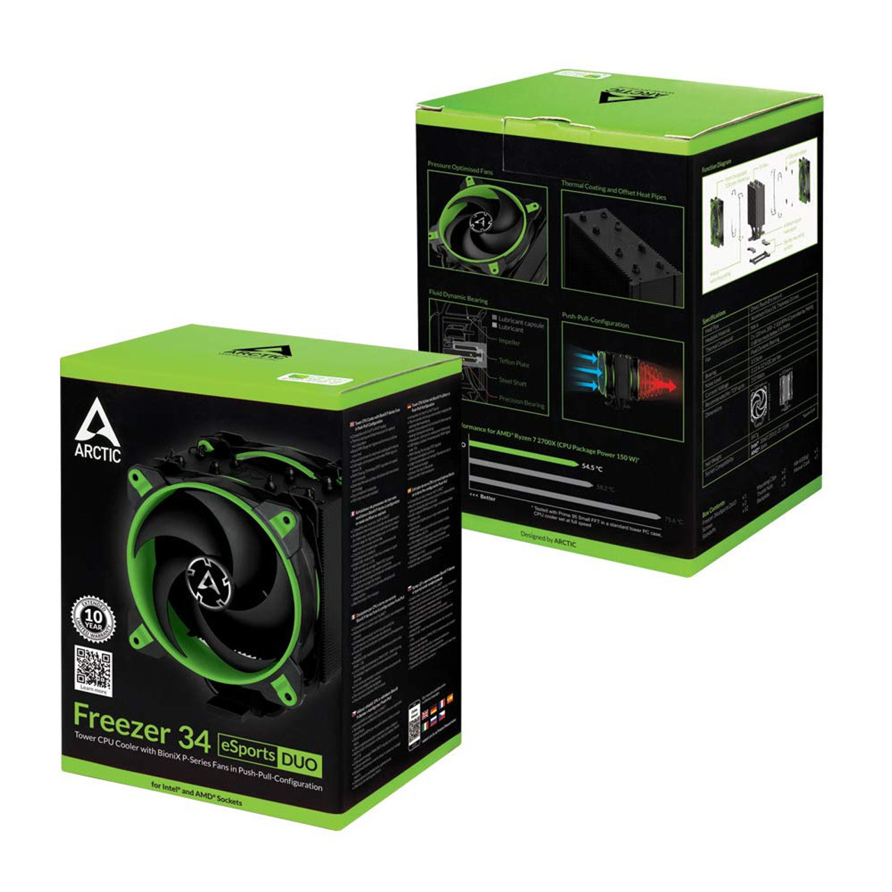 Arctic ACFRE00063A Freezer 34 eSports DUO Edition 120mm Tower CPU Cooler Fans Green