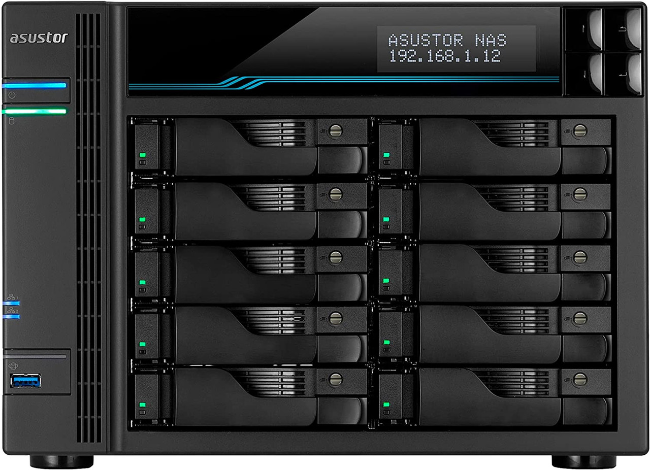 Asustor LOCKERSTOR 10, Medium Business 10-Bays NAS, Intel Quad-Core 2.1GHz CPU, 2.5GbE & 10GbE Ports, 8GB DDR4 RAM, Network Attached Storage (Diskless) AS6510T