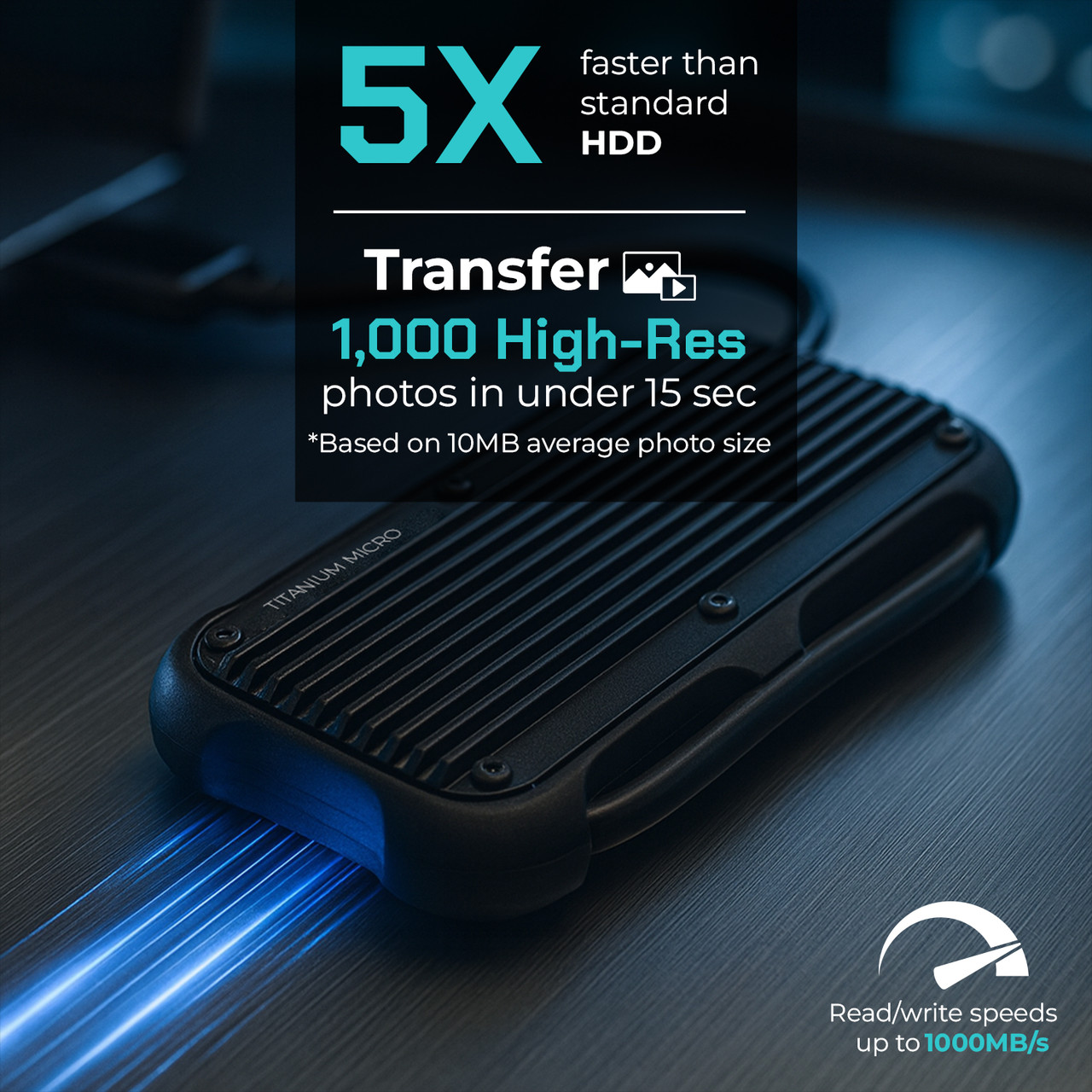 Titanium Micro Mercury 2TB External SSD Up to 1000MB/S NVMe USB 3.1 IP66 for PC Mac Android and Game Console