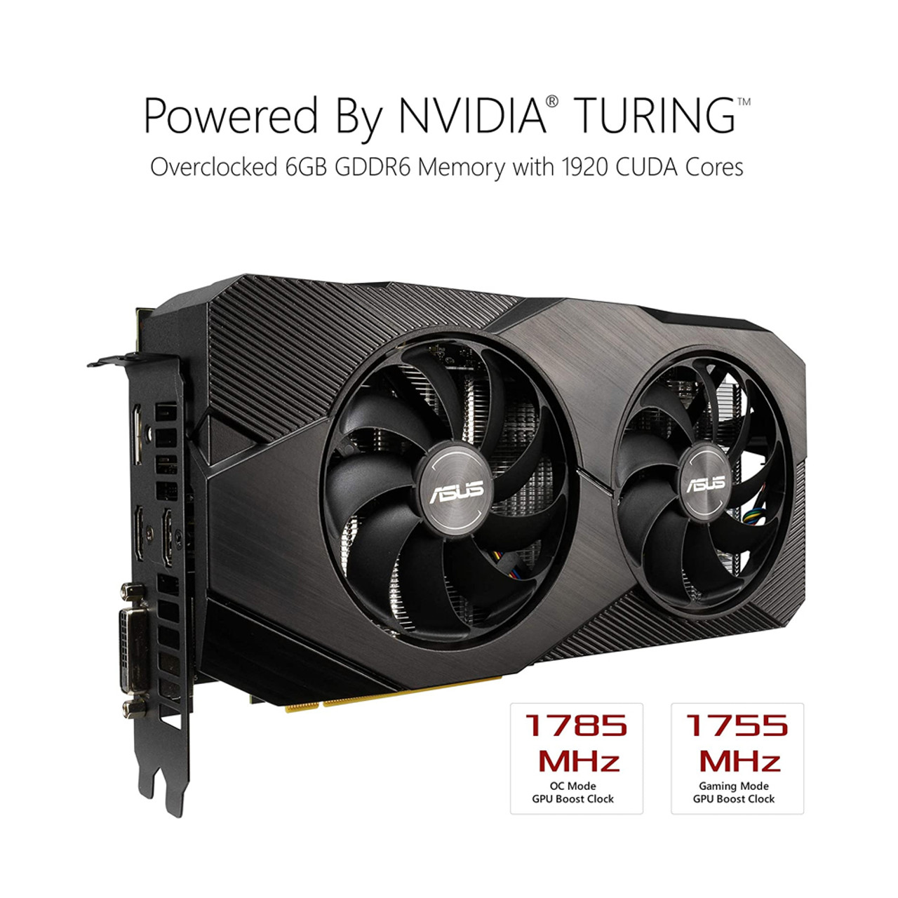 Asus DUAL-RTX2060-O6G-EVO GeForce RTX 2060 Overclocked 6G GDDR6 Dual-Fan EVO Edition VR Ready HDMI DisplayPort DVI Graphics Card