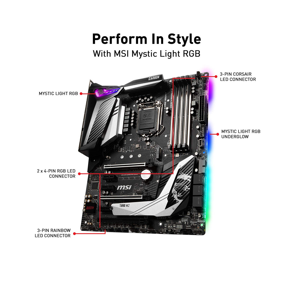 MSI MPG Z390 Gaming PRO Carbon LGA1151 (Intel 8th and 9th Gen) M.2 USB 3.1 Gen 2 DDR4 HDMI DP SLI CFX ATX Z390 Gaming Motherboard